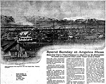 Advertisement stressing clarity of view in Angeles Mesa tract, Los Angeles, 1913