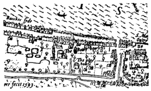 Bankside - the Bear Garden and the Rose Theatre - Norden's Map of London, 1593