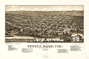 Bird's eye view of Cheney, Wash. Ter., county seat of Spokane County, 1884. LOC 75696655