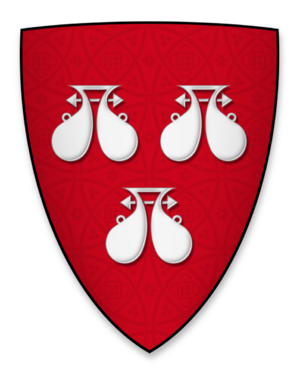 Arms of Robert de RosBlazon: Gules, three water bougets argent.