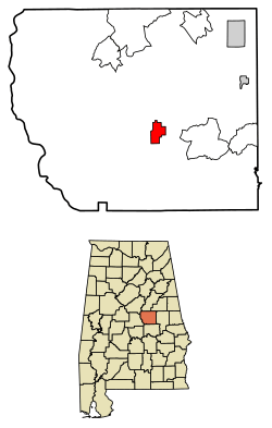 Location of Rockford in Coosa County, Alabama.