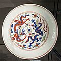 Dish with dragons chasing flaming pearls