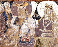 Hephthalite sponsors at Bamiyan (ceiling of the 38 meter Buddha, detail of royal sponsors, enhanced)