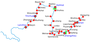 Major cities along the Yellow River