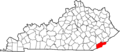 Map of Kentucky highlighting Harlan County