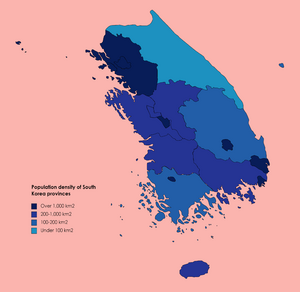Population density of South Korea provinces