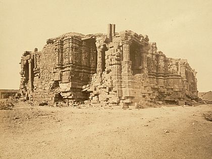 The Somnath temple in Gujarat was repeatedly destroyed by Islamic armies and rebuilt by Hindus. It was destroyed by Delhi Sultanate's army in 1299 CE. The present temple was reconstructed in Chaulukya style of Hindu temple architecture and completed in May 1951.