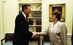 The First Lithuanian Prime Minsiter Kazimira Prunskiene’s visit to the United States. Meeting with the U.S. President George Bush. Washington, U.S., 1990