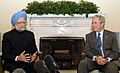 The Prime Minister, Dr. Manmohan Singh with the American President, Mr. George W. Bush interacting with media at oval office, in Washington DC, during his visit to the United States, on September 25, 2008