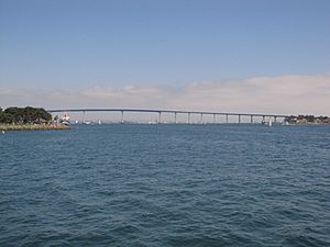 View of San Diego Bay and Coronado Bridge from Seaport Village