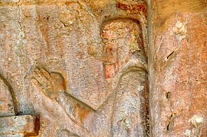 18. Detail. The facade of the rock-cut tombs of Qizqapan, Sulaymaniyah Governorate, Iraqi Kurdistan. Probably Achaemenid (6th-5th century BCE) rather than Median.jpg
