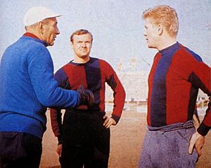 Bologna FC - 1960s - Manager Bernardini with Nielsen and Haller