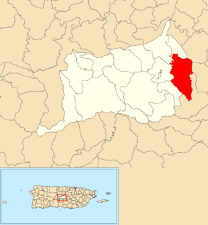 Location of Botijas within the municipality of Orocovis shown in red