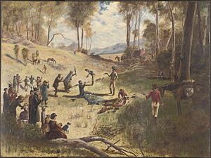 Bushrangers holding up coach passengers Marony 1894