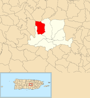 Location of Cañabon within the municipality of Barranquitas shown in red