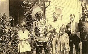 Chief Flying Hawk and Thunder Bull, his interpreter, at The Wigwam, Du Bois, PA, 1929