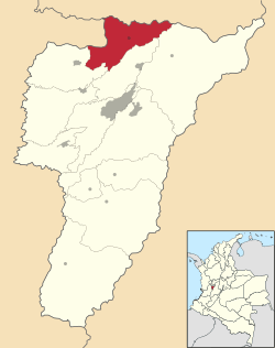 Location of the municipality and town of Filandia, Quindío in the Quindío Department of Colombia.