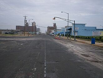 Deserted Ocean Avenue in Asbury Park, NJ