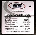 Eltax Silverstone 200 loudspeaker label