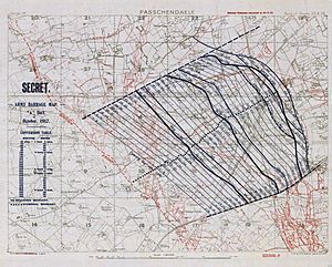 First Battle of Passchendaele - barrage map (colour balance)