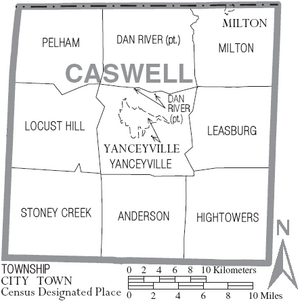 Map of Caswell County North Carolina With Municipal and Township Labels