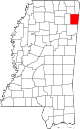 State map highlighting Itawamba County