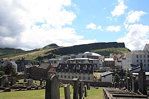 New Calton Cemetery looking to Arthur's Seat and Holyrood Palace