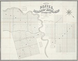 Plan of the cities of Denver, Auraria, and Highland, Jefferson Territory - DPLA - b364a31988d2b180d11f6bdf89a71239