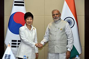 Prime Minister Narendra Modi meeting South Korean President Park Geun-hye on the sidelines of the14th ASEAN-India Summit