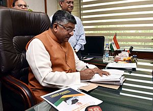 Shri Ravi Shankar Prasad taking charge as the Union Minister of Law & Justice, in New Delhi on June 03, 2019
