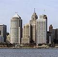 Skyline of Detroit, Michigan from S 2014-12-07 (cropped, Financial District)