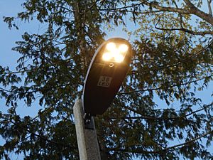 Smaller version LED light on residential street (26255230371)