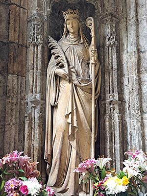 Statue of St Winefride, 19th century (cropped)