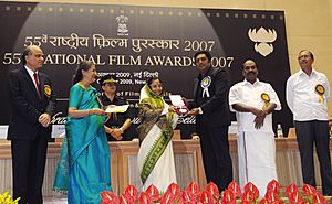 The President, Smt. Pratibha Devisingh Patil presenting the Best Actor Award to Shri Prakash Raj for Tamil Film Kanchivaram, at the 55th National Film Awards function, in New Delhi on October 21, 2009