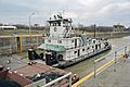 Towboat Enid Dibert departing main lock at McAlpine Locks, 1999, Ohio River mile 607 (99c025)
