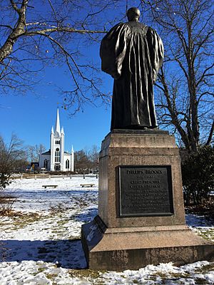 View of Phillips Brooks statue and North Parish