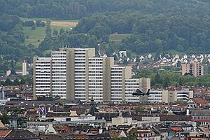 Zuerich Hochhaus Lochergut Helikopter