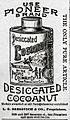 1890 newspaper advertisement showing tin of desiccated cocoanut