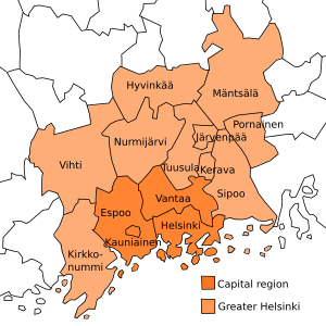 A map of the Capital region and Greater Helsinki in Finland