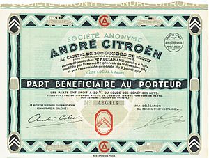 André Citroen Part Bénéficiaire 1927