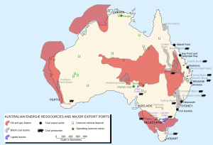 Australian Energie ressources and major export ports map