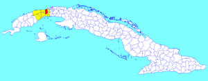 Caimito municipality (red) within  Artemisa Province (yellow) and Cuba