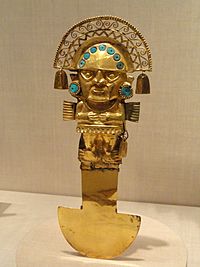 Ceremonial Knife (Tumi), 1100-1470 AD, Chimu, north coast of Peru, gold with turquoise - Art Institute of Chicago - DSC00330