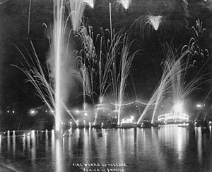 Fire works display over the lake at Venice ca1915