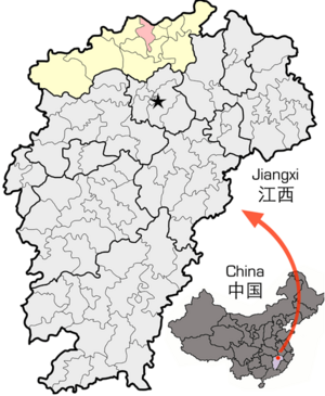 Location of Jiujiang Jiujiang within Jiangxi