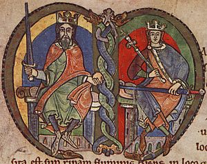 Malcolm IV, King of Scotland, charter to Kelso Abbey, 1159, initial (crop)