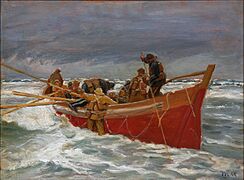 Michael Ancher - Den røde redningsbåd sejler ud