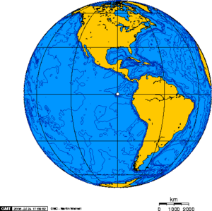 Orthographic projection centred over the Galapagos