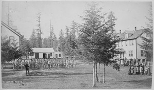 Students in cadet uniforms in front of the buildings, Indian training school, Forest Grove, Oregon, 1882 - NARA - 519137