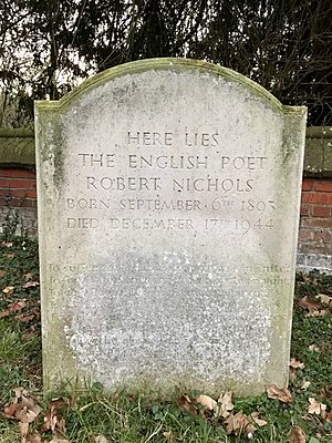 The grave of Robert Nichols in the churchyard of St Mary's Church, Lawford